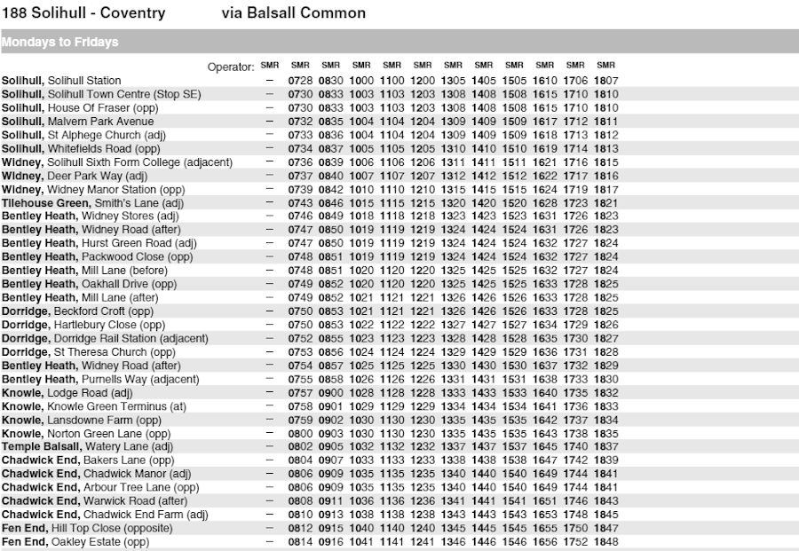 Further bus timetable changes